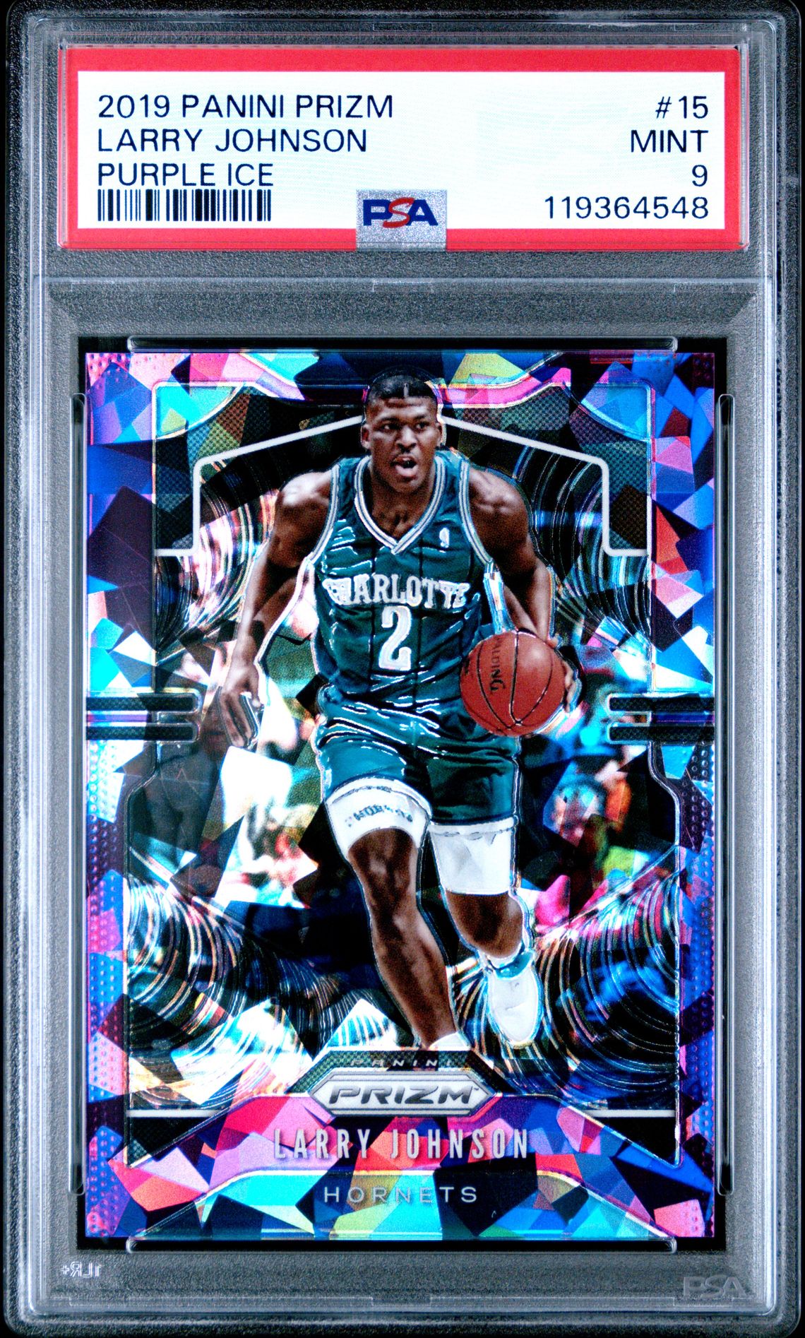 2019 Panini Prizm Larry Johnson #15 (Purple Ice) Mint 9 front