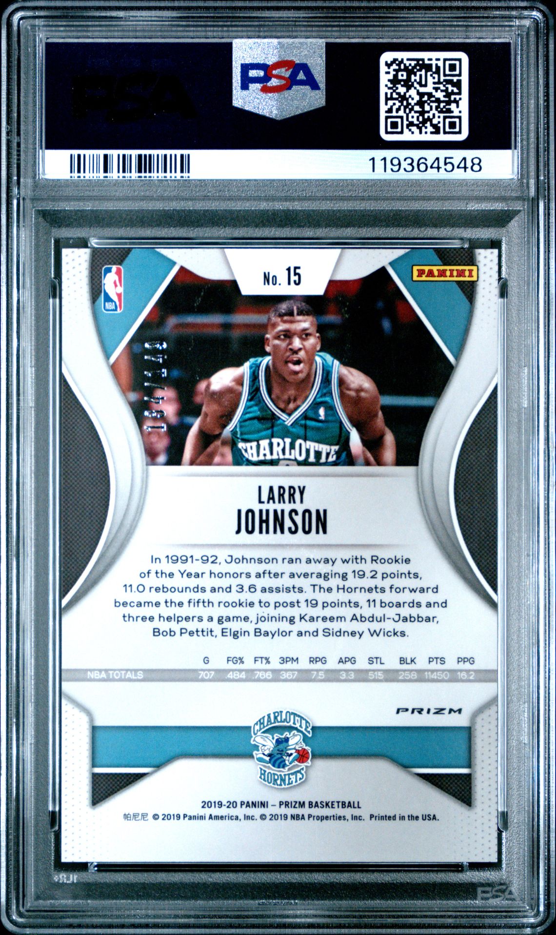 2019 Panini Prizm Larry Johnson #15 (Purple Ice) Mint 9 back