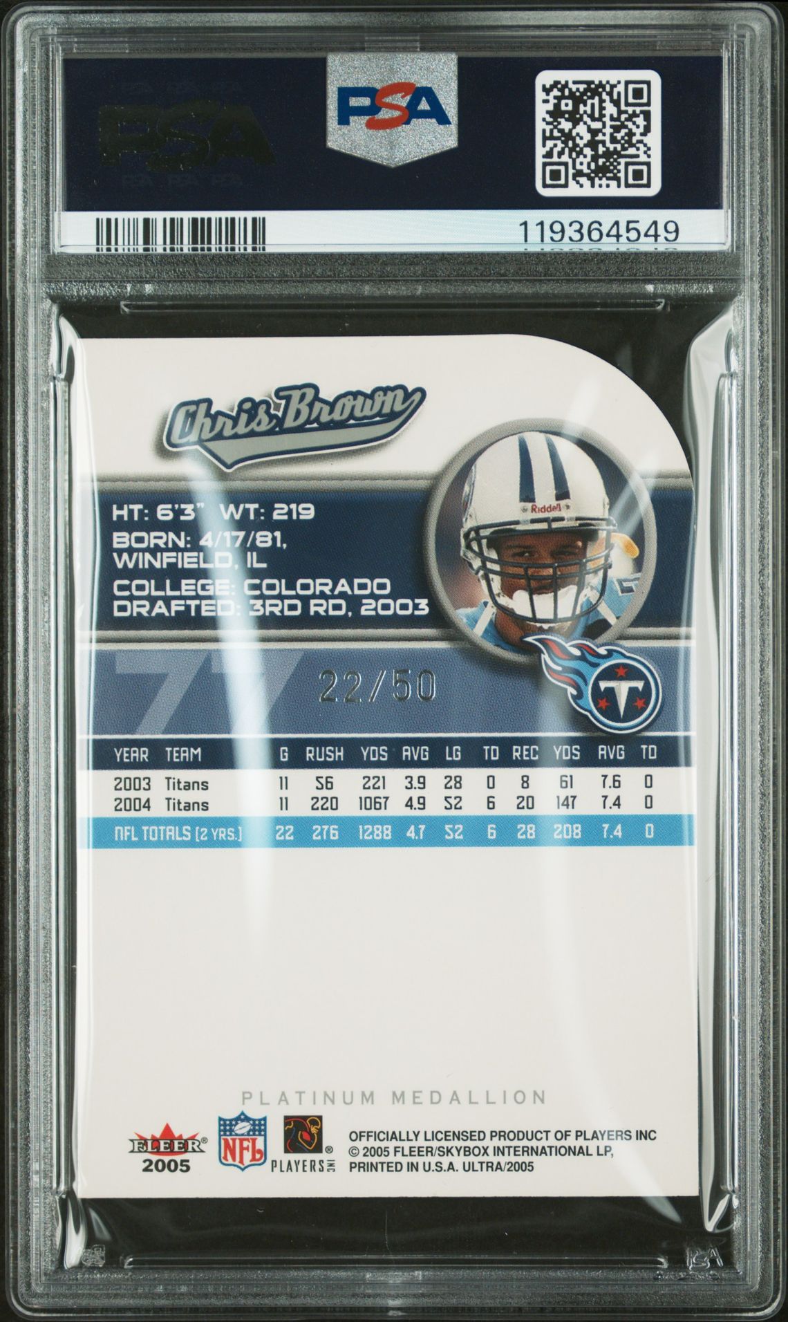 2005 Ultra Chris Brown #77 (Platinum Medallion) Nm 7 back