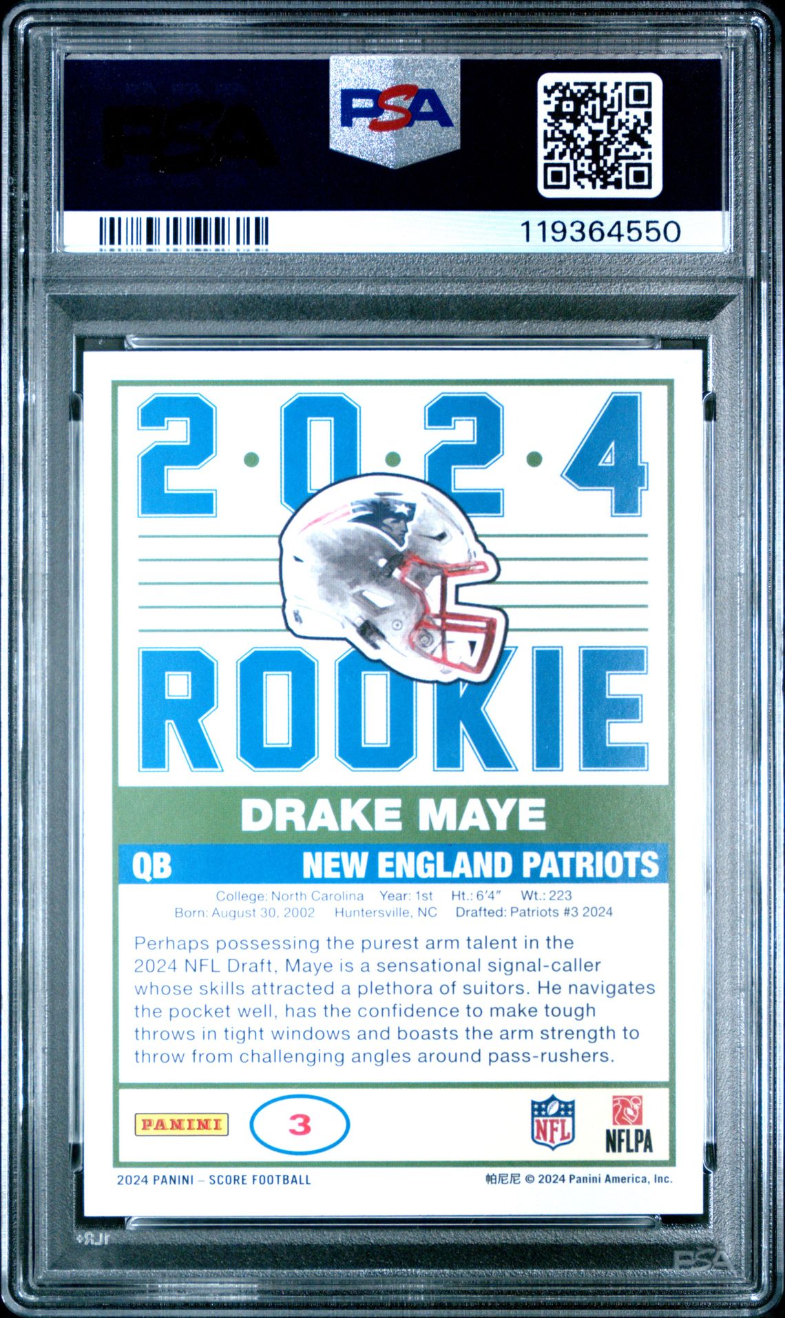 2024 Panini Score 35Th Anniversary Rookie Drake Maye #3 Nm 7 back