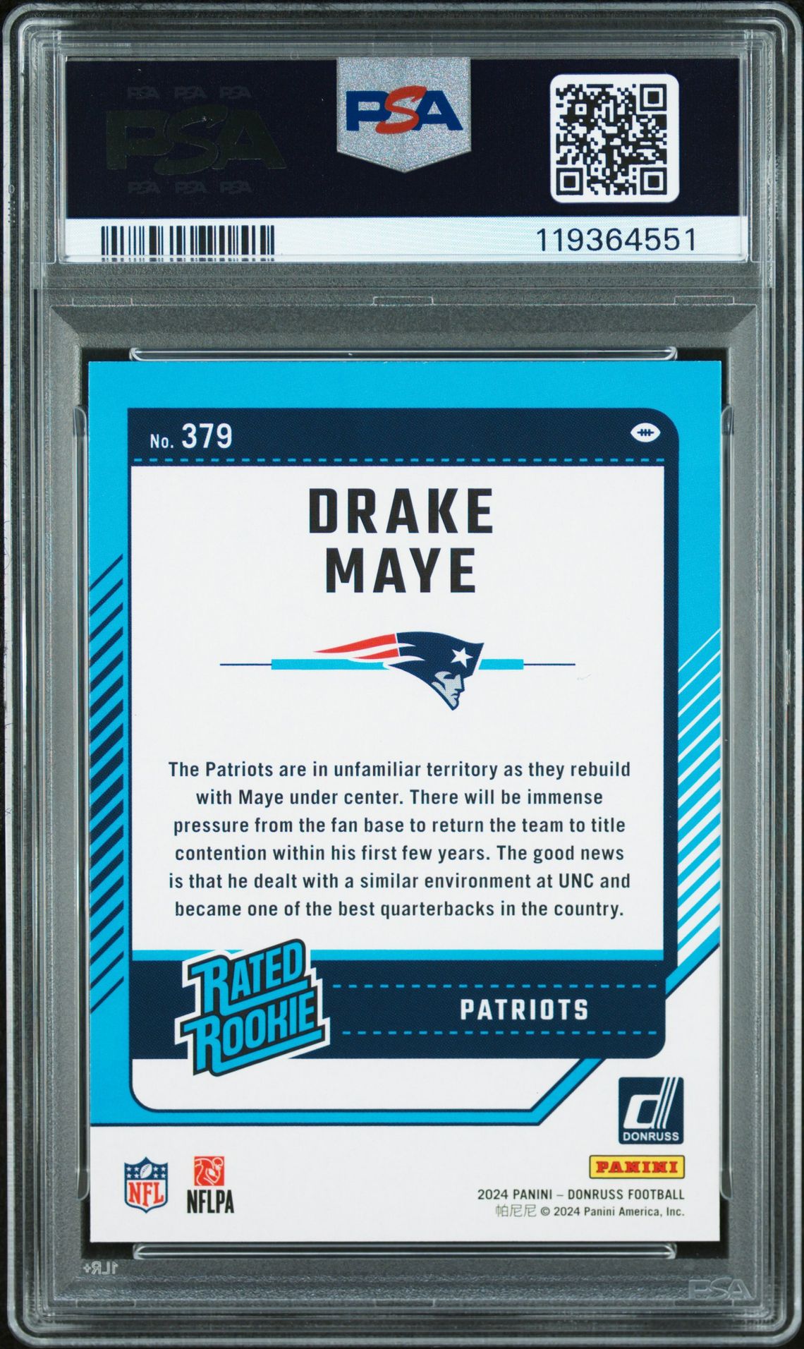 2024 Panini Donruss Drake Maye #379 Mint 9 back