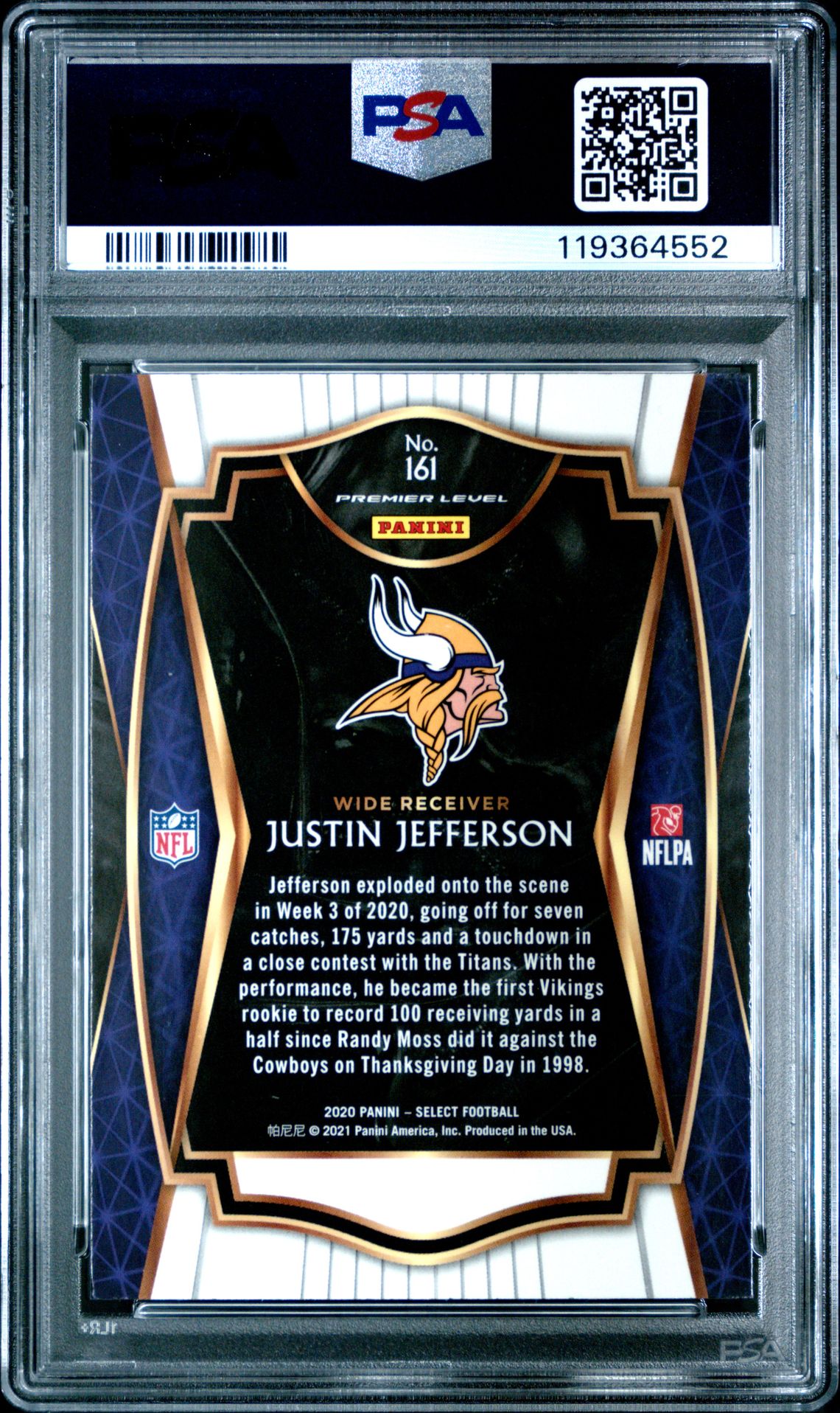 2020 Panini Select Justin Jefferson #161 Mint 9 back