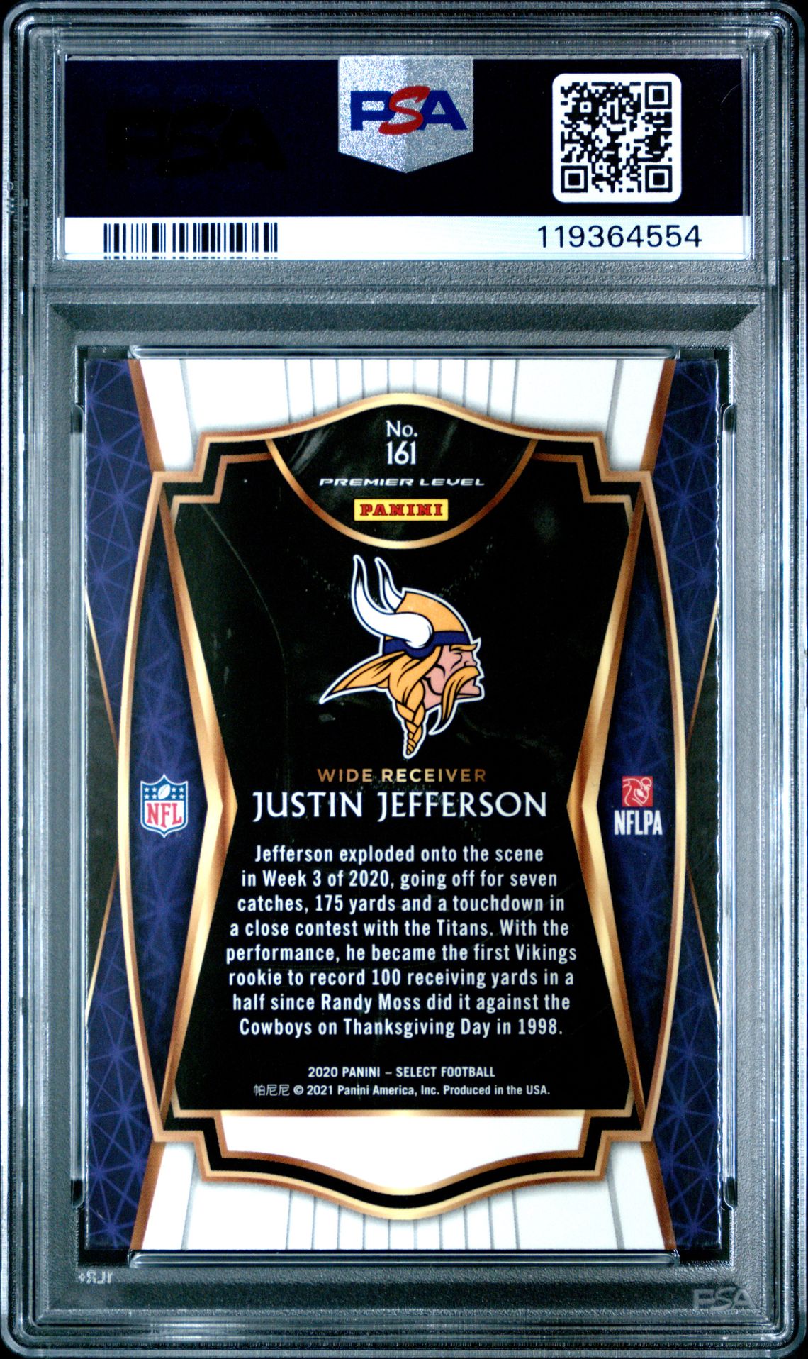 2020 Panini Select Justin Jefferson #161 Mint 9 back