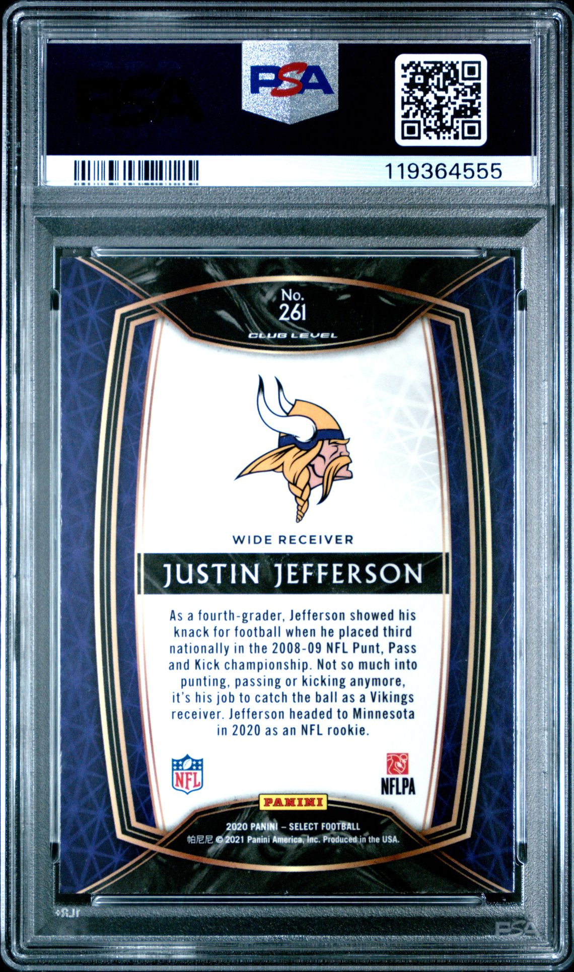 2020 Panini Select Justin Jefferson #261 Gem Mt 10 back