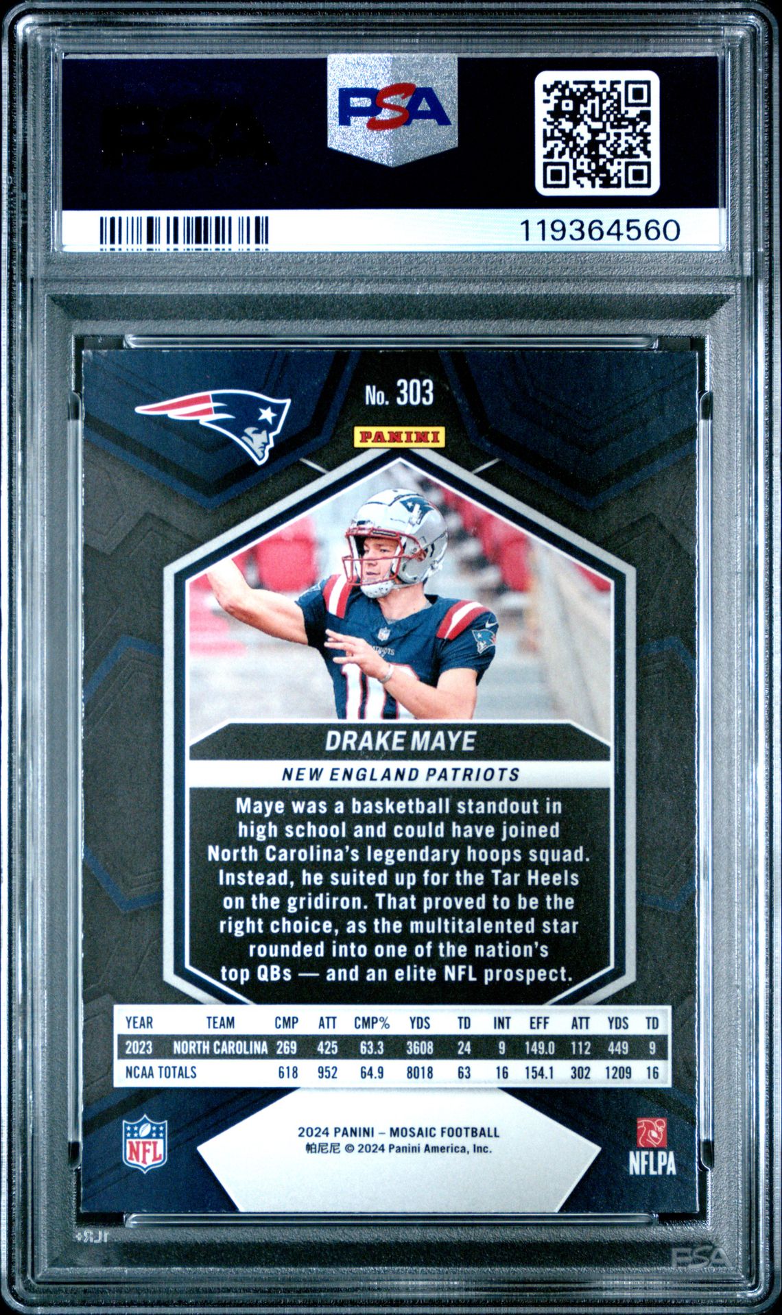 2024 Panini Mosaic Drake Maye #303 Mint 9 back