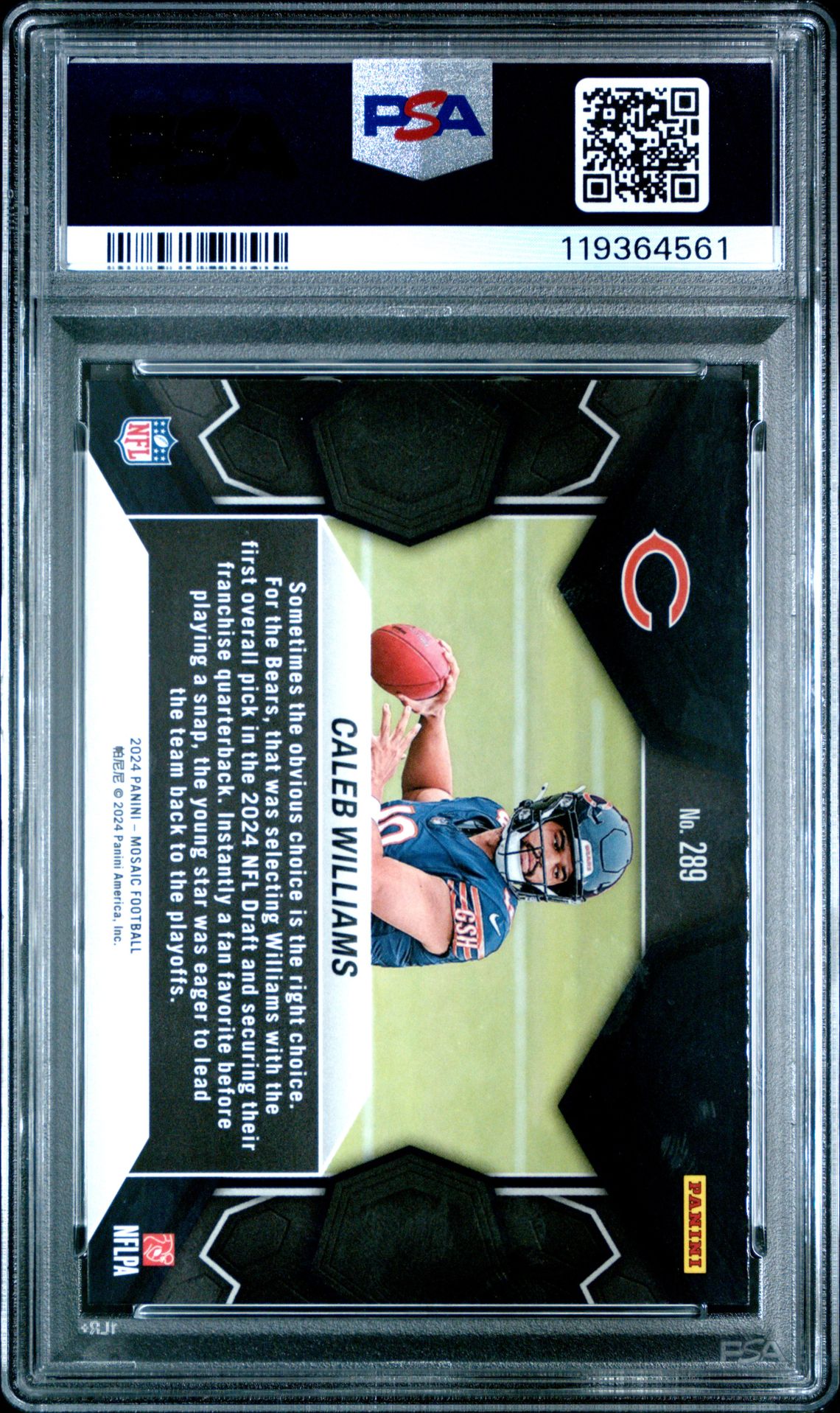 2024 Panini Mosaic Caleb Williams #289 Gem Mt 10 back