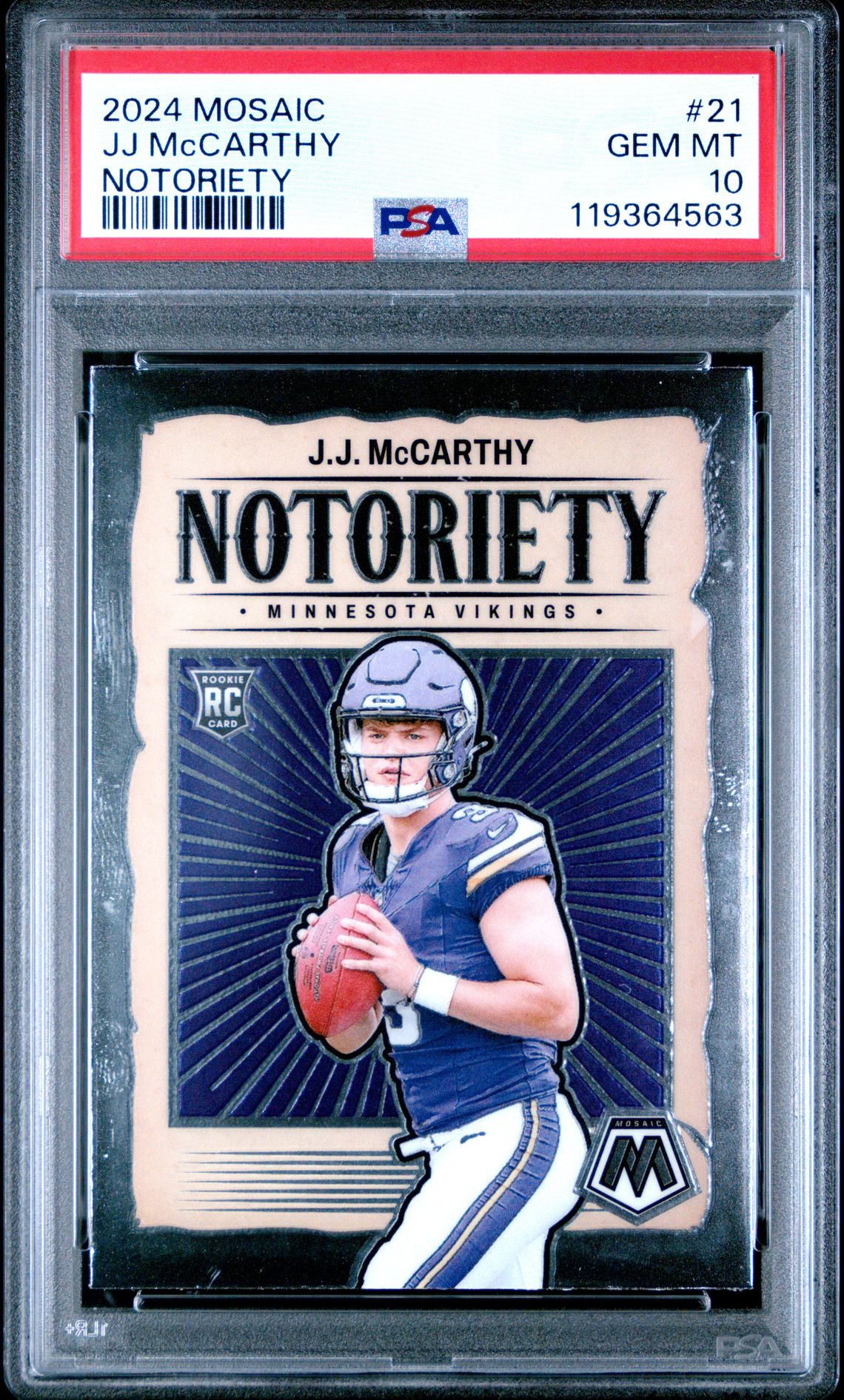 2024 Panini Mosaic Notoriety Jj Mccarthy #21 Gem Mt 10 front