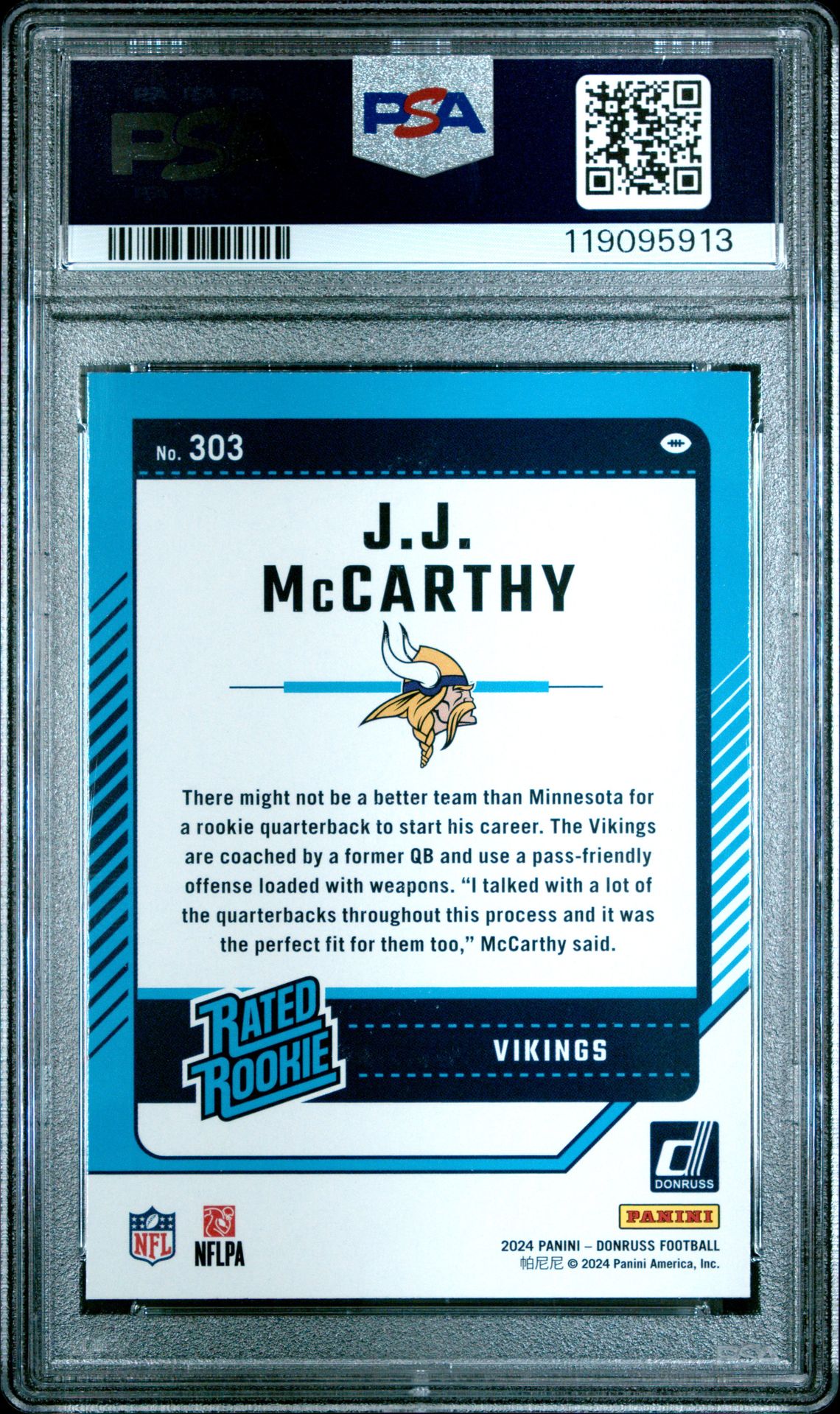 2024 Panini Donruss Jj Mccarthy #303 Mint 9 back