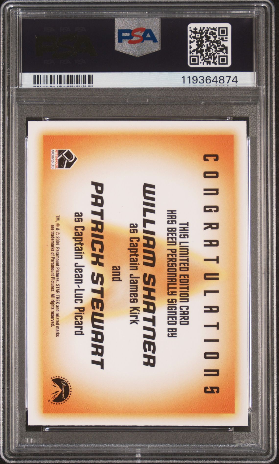 2017 Star Trek 50Th Anniversary 9-Case Incentive Autographs W.shatner/P.stewart (9-Case Incentive Auto.) Mint 9 back