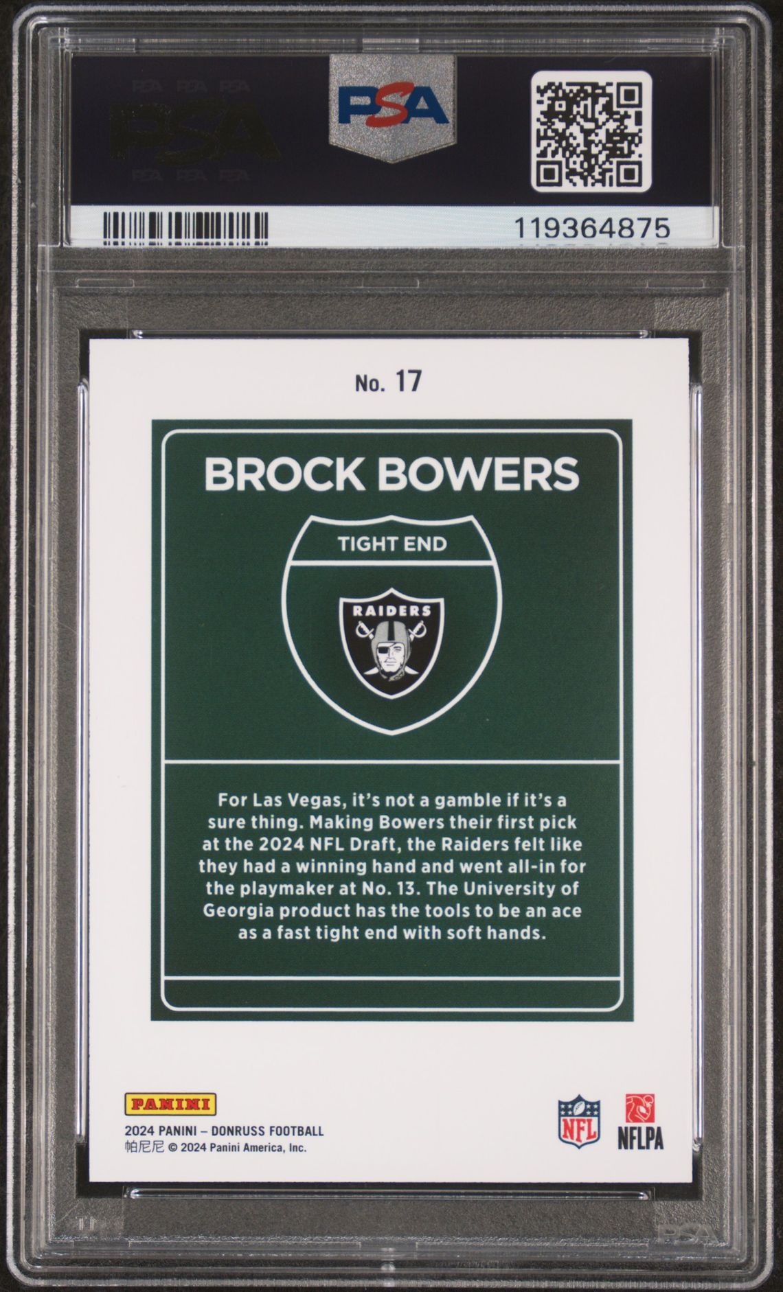 2024 Panini Donruss Downtown! Brock Bowers #17 Gem Mt 10 back