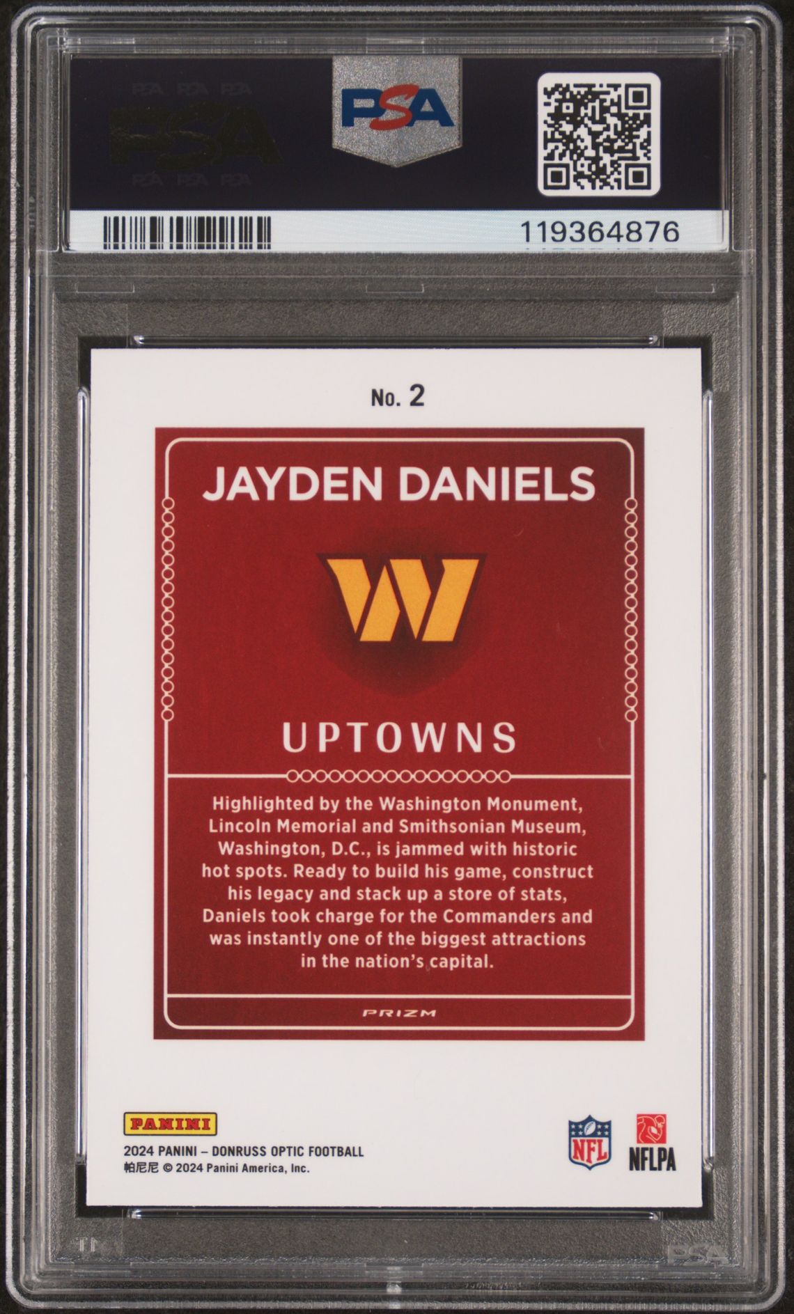 2024 Panini Donruss Optic Uptowns Jayden Daniels #2 Gem Mt 10 back