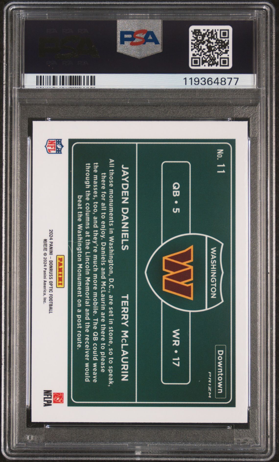 2024 Panini Donruss Optic Downtown Duos Daniels/Mclaurin #11 Mint 9 back