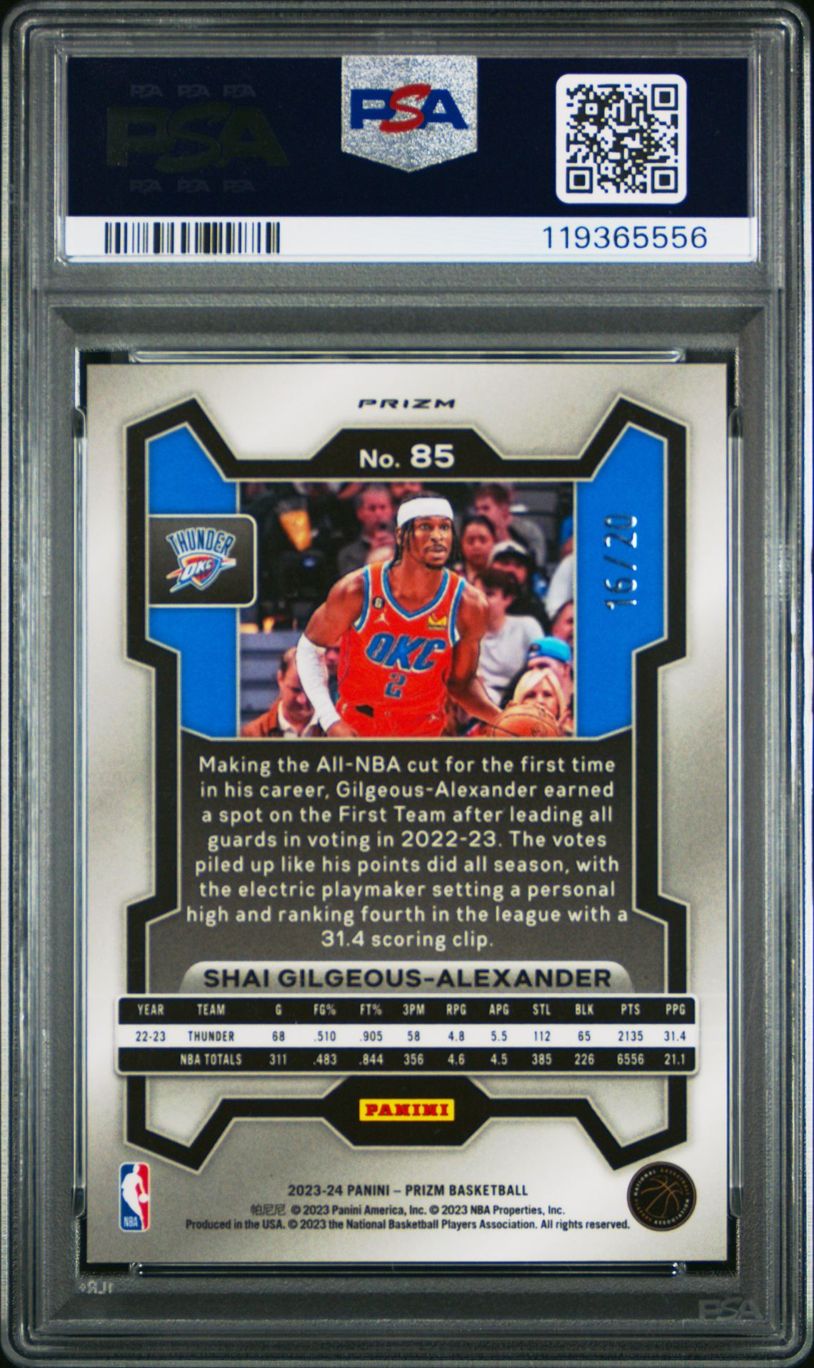 2023 Panini Prizm S. Gilgeous-Alexander #85 (Bronze Fast Break) Gem Mt 10 back