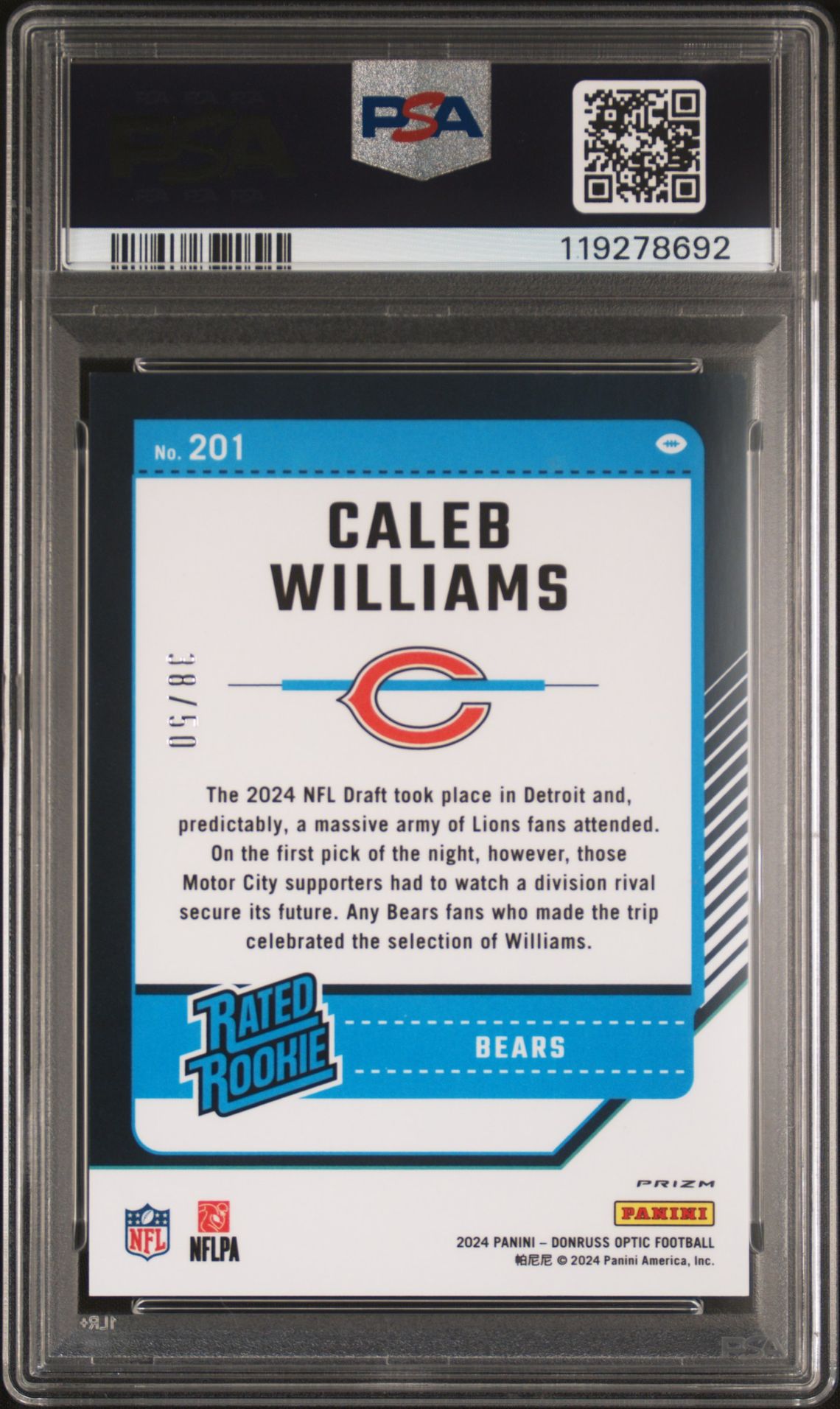 2024 Panini Donruss Optic Caleb Williams #201 (Lime Green) Mint 9 back