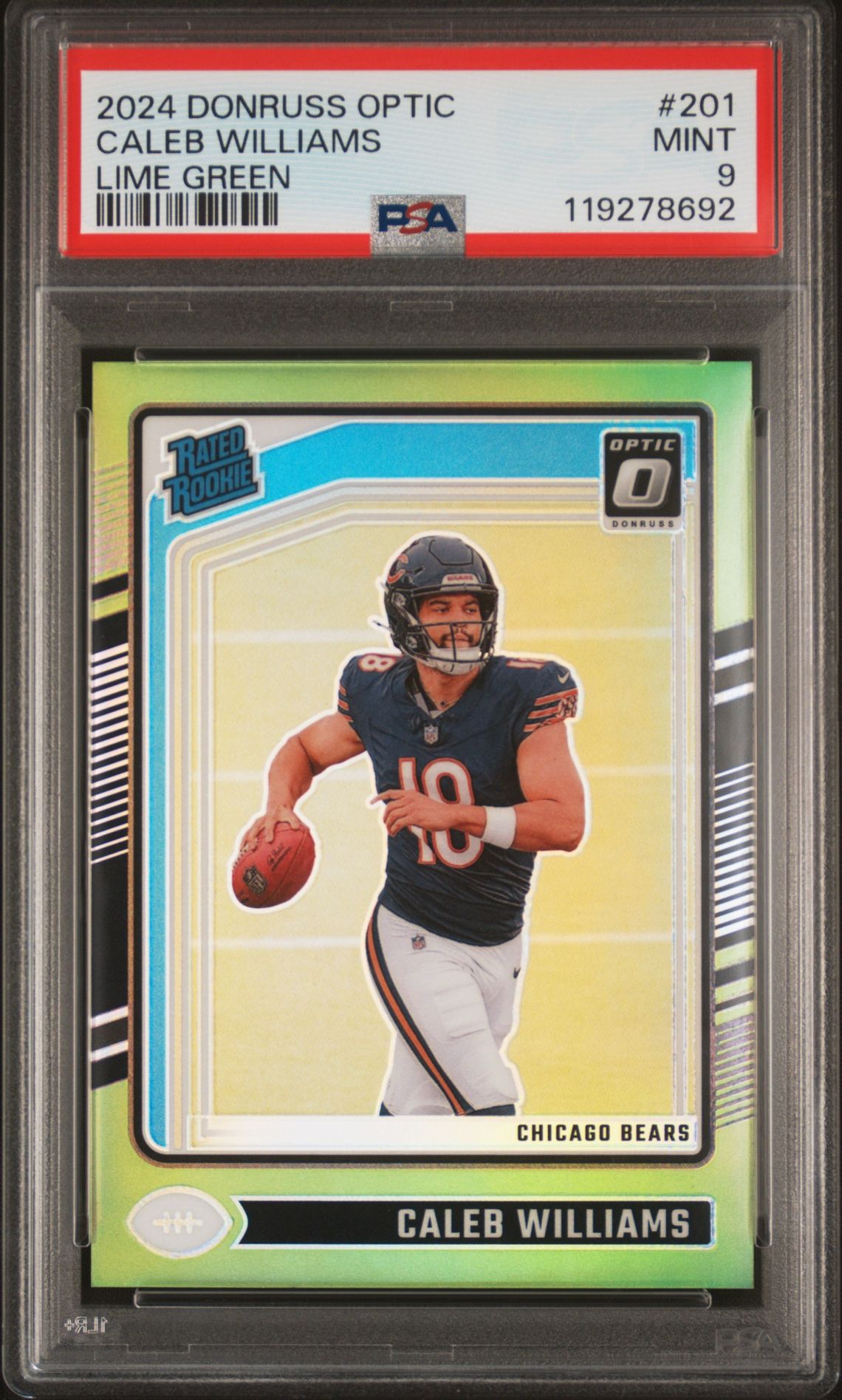 2024 Panini Donruss Optic Caleb Williams #201 (Lime Green) Mint 9 front