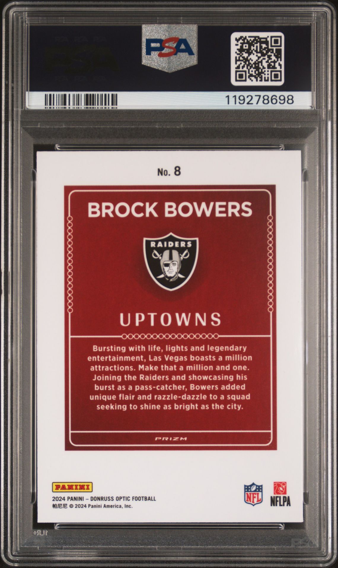 2024 Panini Donruss Optic Uptowns Brock Bowers #8 Mint 9 back