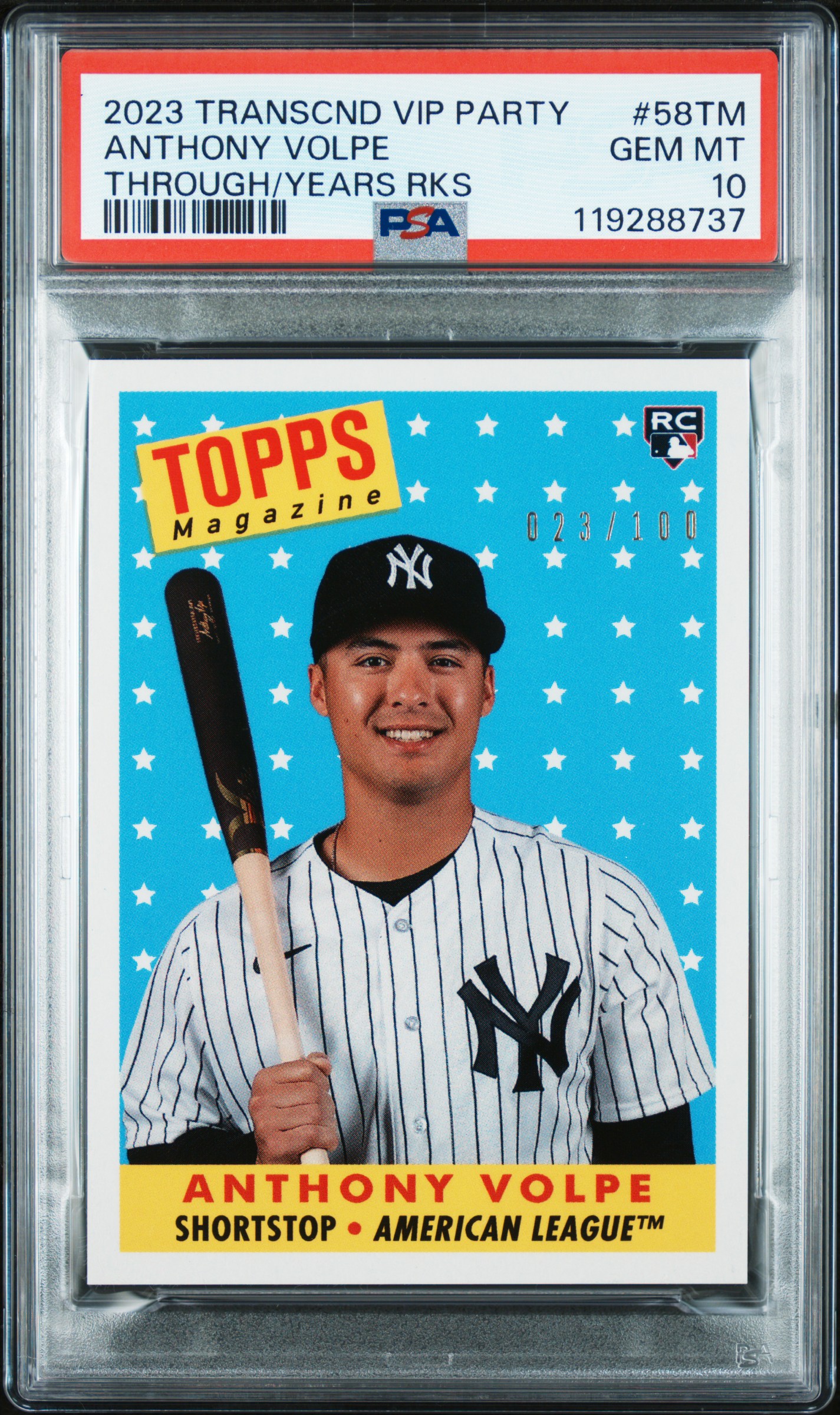 2023 #58TM Anthony Volpe PSA 10 Topps Transcendent VIP Party Through the Years Reproduction 2023 Rookies