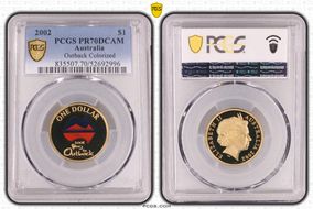 2002 $1 Year of the Outback Colorized Al-Br PR70DCAM