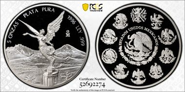 1996-Mo 5 Onza Libertad Ag PR67DCAM