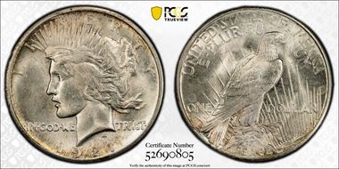 1921 $1 High Relief, Peace MS63