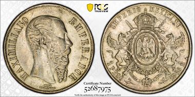 1866-Mo Peso Maximilian KM-388.1  Ag AU50