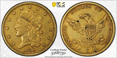 1836 $5 HM-6 XF40
