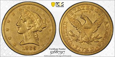 1869-S $5 XF45