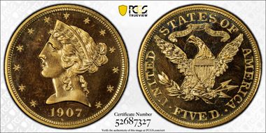 1907 $5 PR66CAM