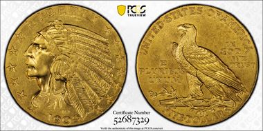 1909 $5 PR64