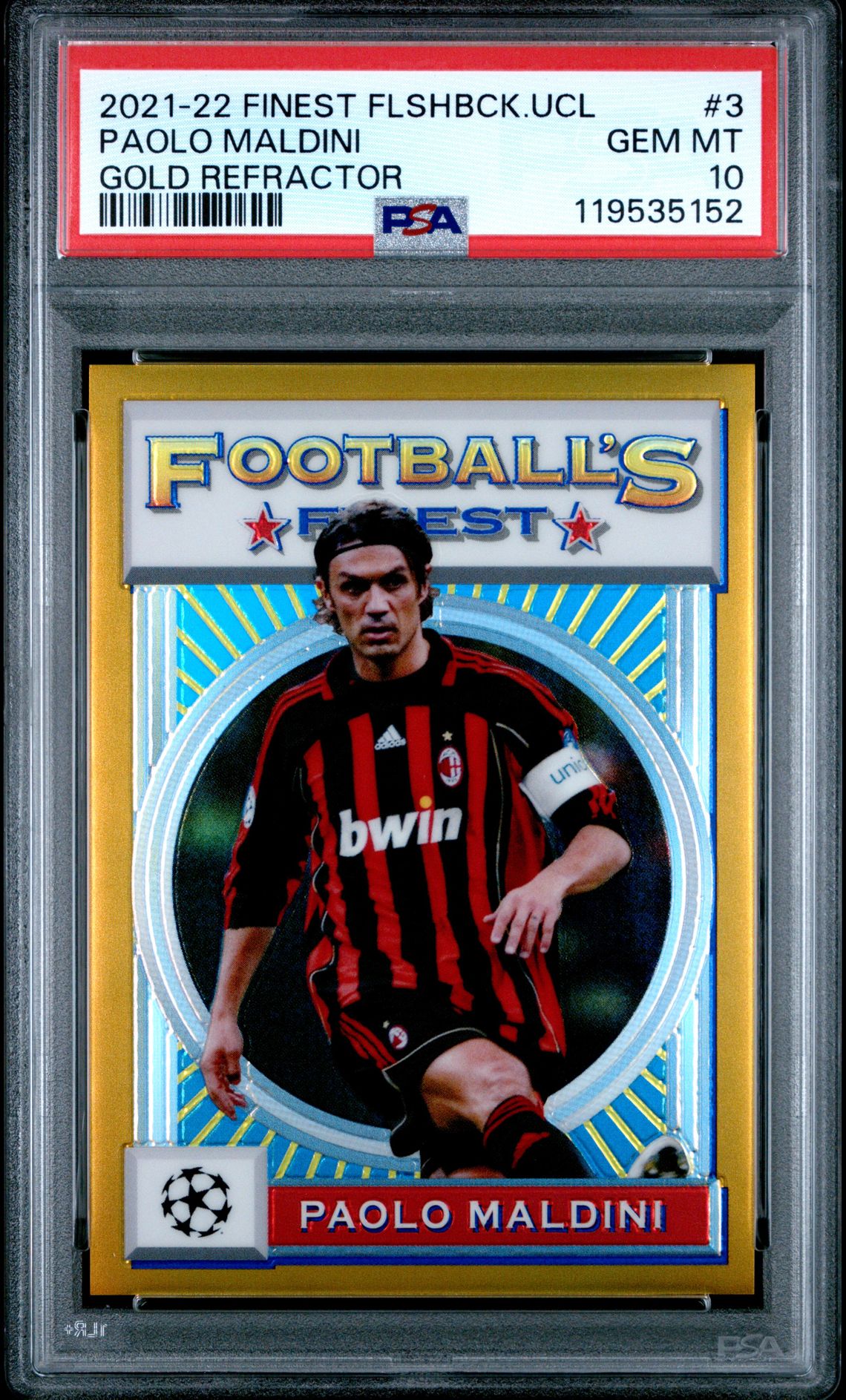 2021-22 Topps TOPPS FINEST FLASHBACKS UEFA CHAMPIONS LEAGUE GOLD REFRACTOR #3 Paolo Maldini front