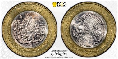 1994-Mo 50 Peso Niños Heroes KM-571  Ag / Brass MS66