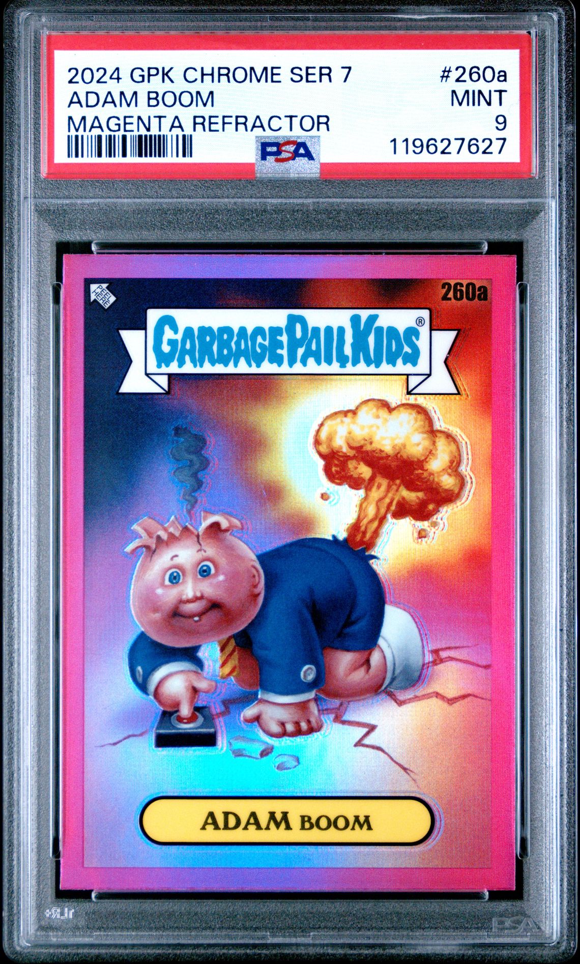 2024 Topps TOPPS CHROME GARBAGE PAIL KIDS ORIGINAL SERIES 7 MAGENTA REFRACTOR #260A Adam Boom front