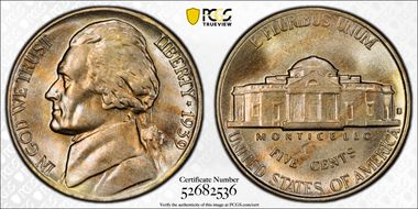 1939-S 5C Reverse of 1940 MS65FS