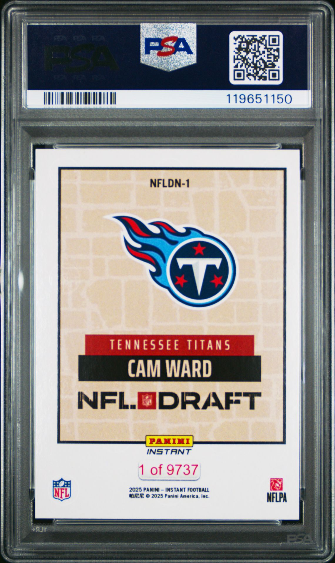 2025 Panini Instant Nfl Draft Night Cam Ward #Nfldn1 Gem Mt 10 back