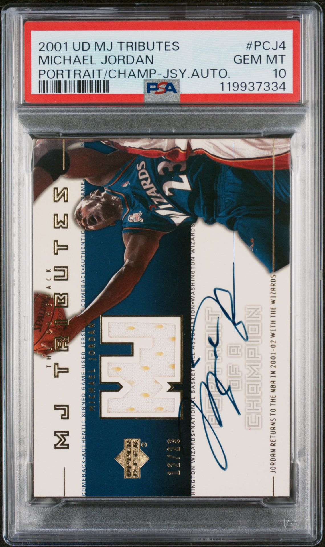 2001 Upper Deck UPPER DECK MJ TRIBUTES PORTRAIT OF A CHAMPION JERSEY AUTOGRAPH PORTRAIT/CHAMP-JSY.AUTO. #PCJ4 Michael Jordan front