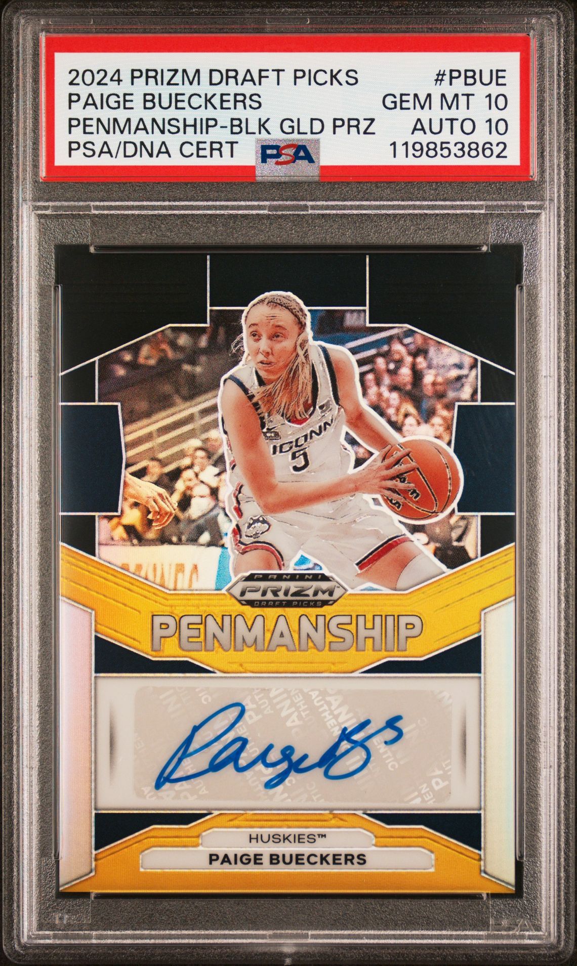 2024 Panini PANINI PRIZM DRAFT PICKS PENMANSHIP BLK GLD PRZ #PBUE Paige Bueckers front