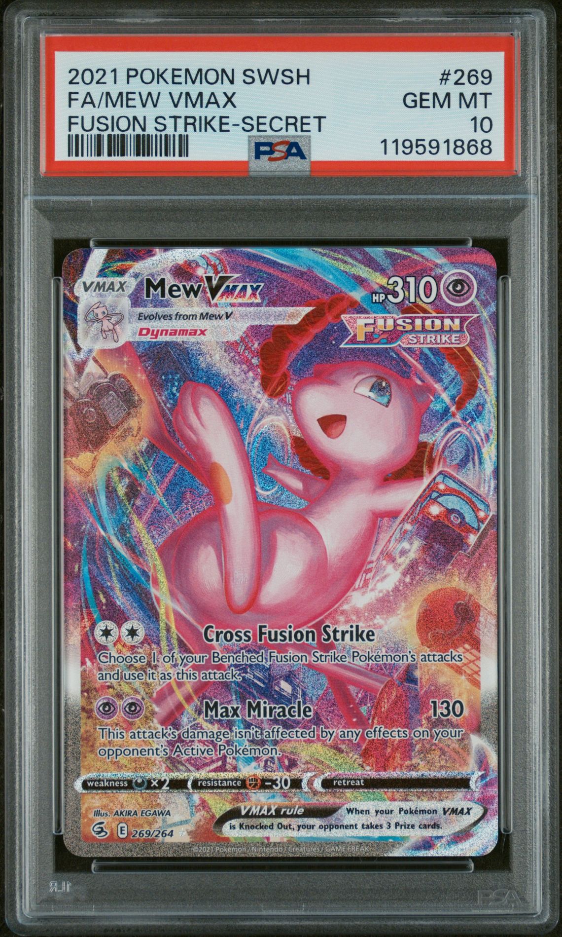 2021 Pokemon Sword & Shield Fusion Strike Fa/Mew Vmax #269 (Fusion Strike-Secret) Gem Mt 10 front