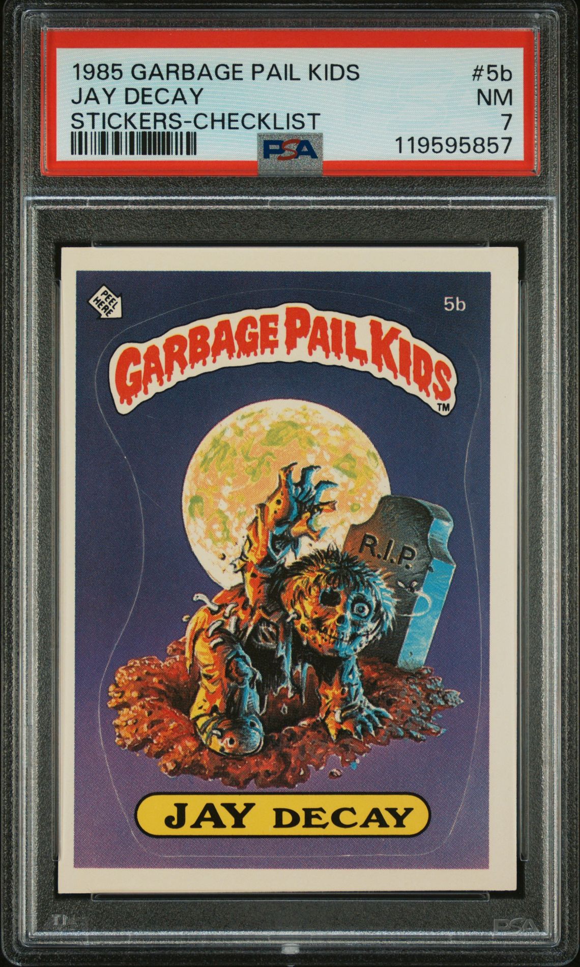 1985 Garbage Pail Kids GARBAGE PAIL KIDS STICKERS CHECKLIST #5B Jay Decay front