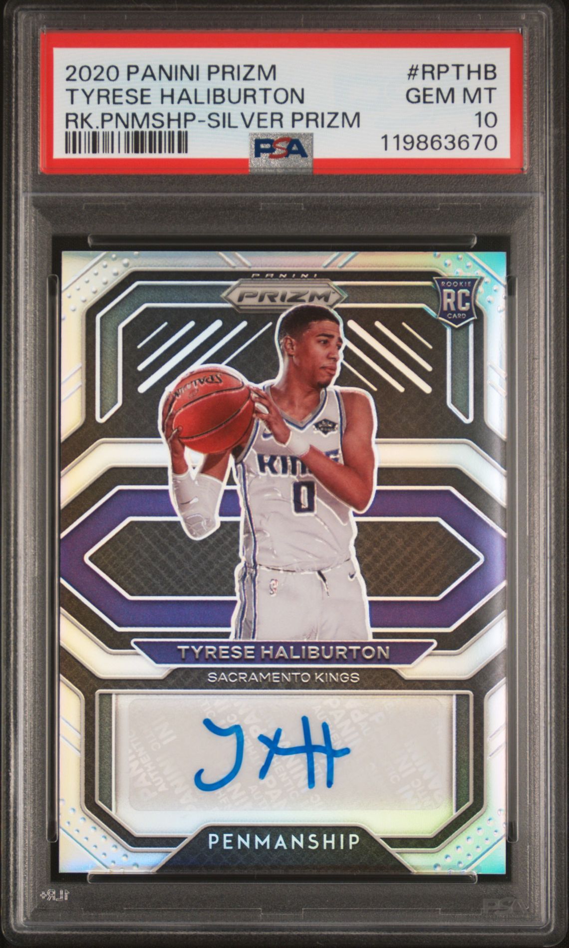 2020 Panini PANINI PRIZM ROOKIE PENMANSHIP RK.PNMSHP-SILVER PRIZM #RPTHB Tyrese Haliburton front