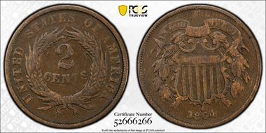 1864 2C Large Motto VF25BN