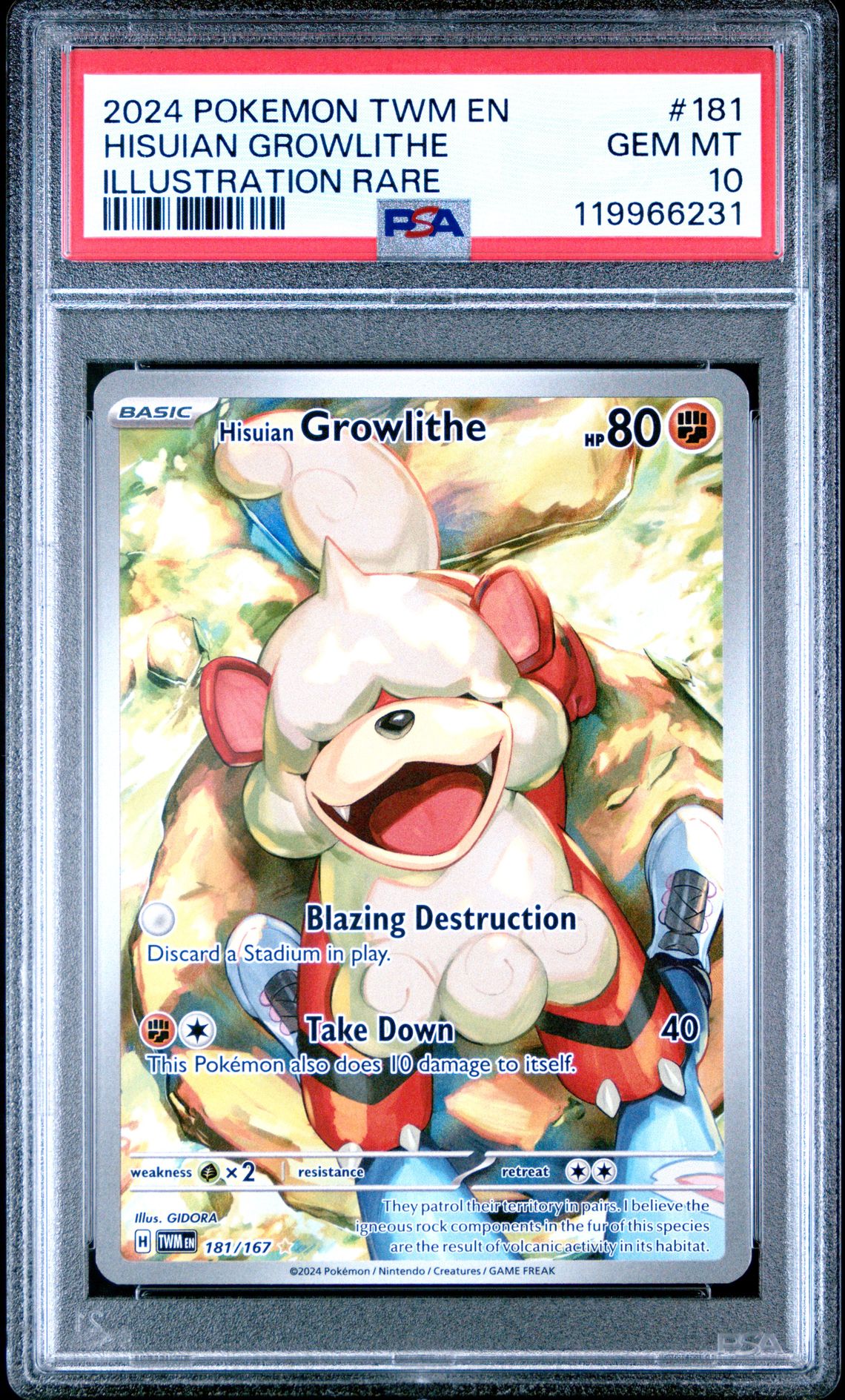 2024 Pokemon POKEMON TWM EN-TWILIGHT MASQUERADE ILLUSTRATION RARE #181 Hisuian Growlithe front
