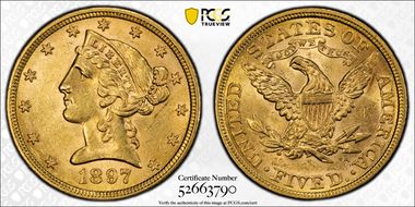 1897 $5 MS62