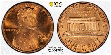 1982-D 1C Zinc, Large Date MS67RD