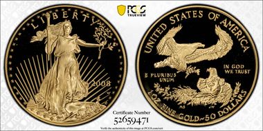 2008-W $50 Gold Eagle PR70DCAM