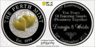 No Date Medal Gold Hearts 1/2oz Ag PR69DCAM