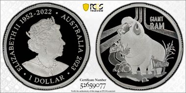 2023 $1 The Giant Ram Ag Aussie Big Things PR70DCAM