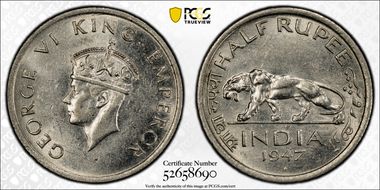 1947(B) 1/2 Rup SW-9.73 AU58