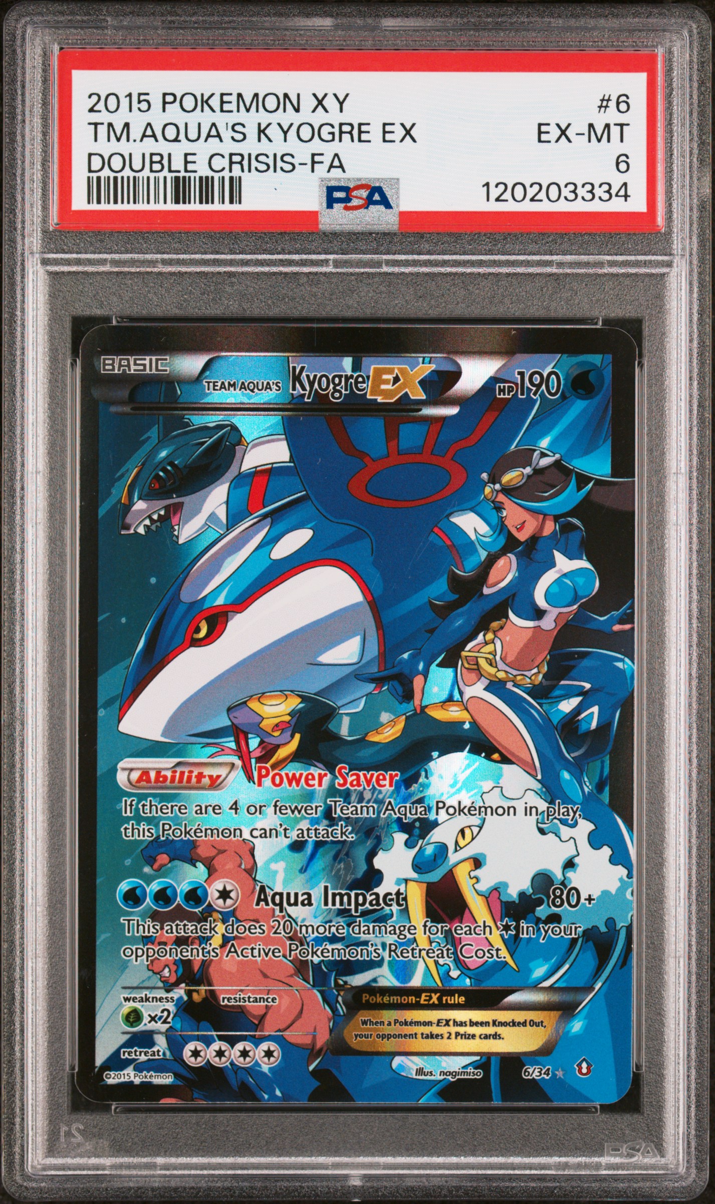2015 #6 Full Art/Team Aqua's Kyogre EX PSA 6 XY Double Crisis