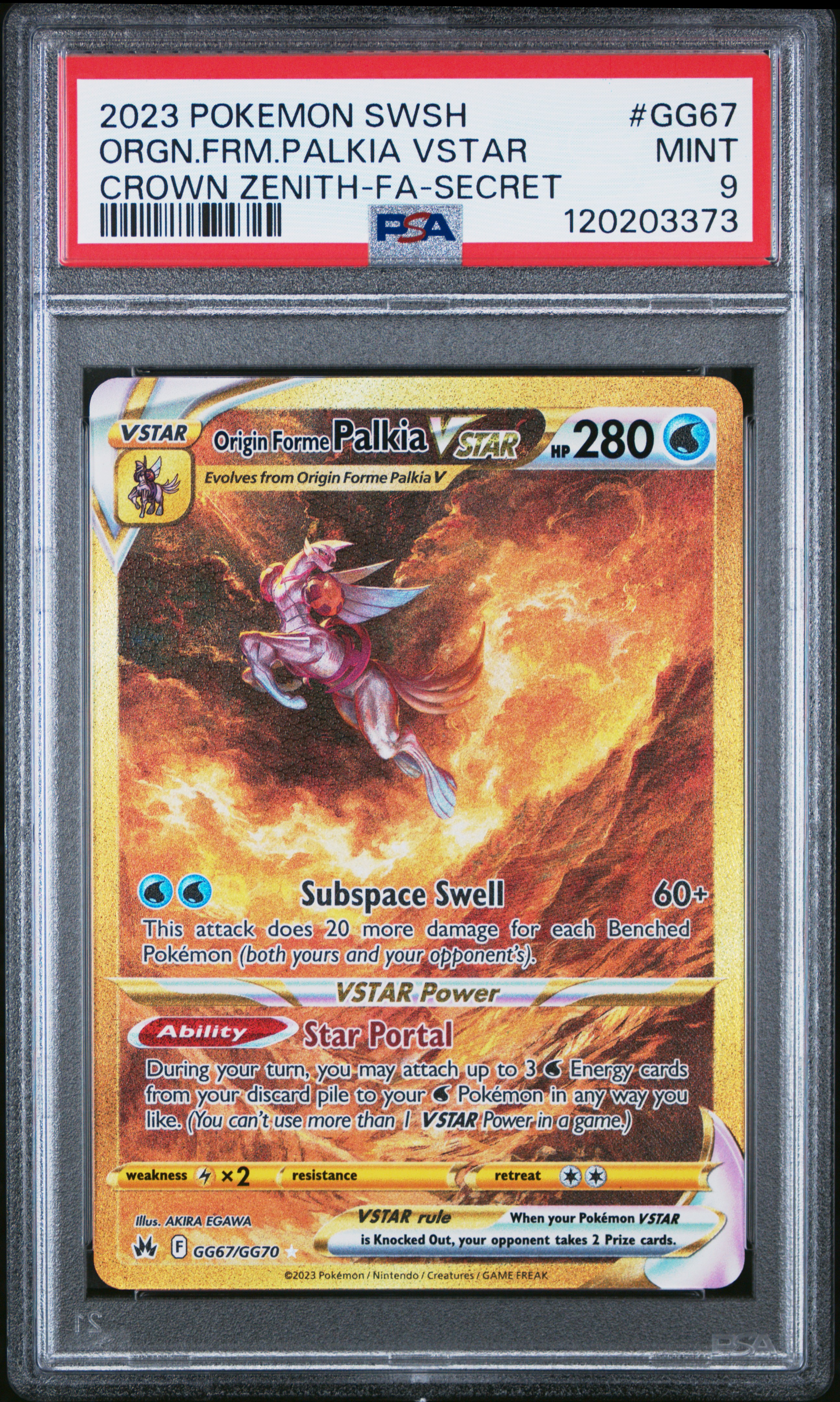 2023 #GG67 Full Art/Origin Forme Palkia Vstar PSA 9 Sword and Shield Crown Zenith