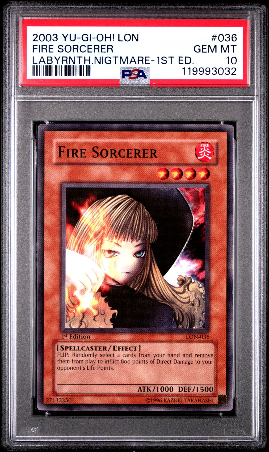 2003 Yu-Gi-Oh! YU-GI-OH! LON-LABYRINTH OF NIGHTMARE LABYRINTH/NIGHTMARE-1ST ED #036 Fire Sorcerer front